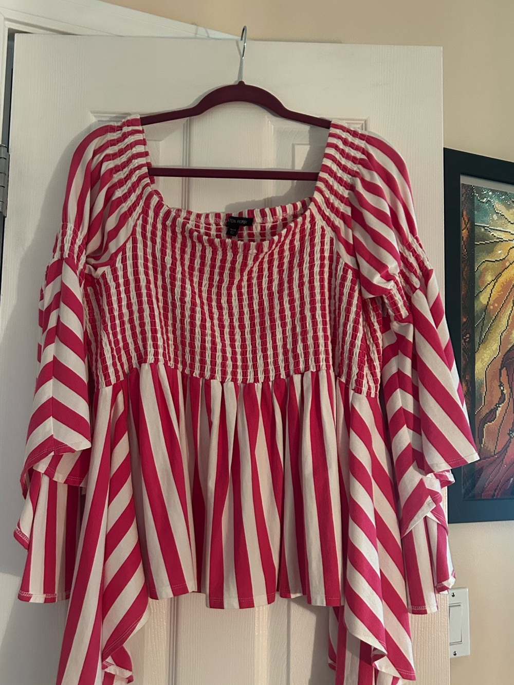 Boston Proper Pink & White  Striped Off the Shoulder if desired Top